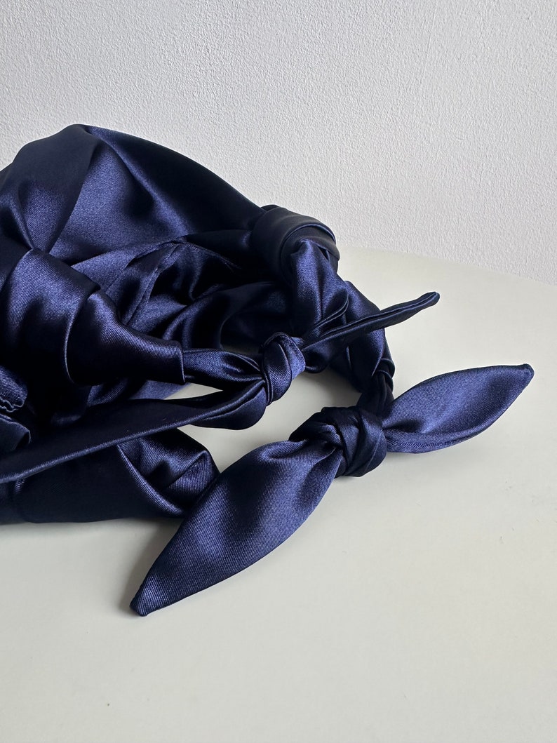 Small satin bag with knots Stylish satin purse Furoshiki knot bag deep blue bag 33 colors Wedding Purse navy handbag for event image 5