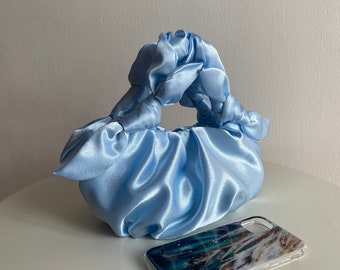 Handmade satin bag with knots | blue evening purse | cocktail handbag +35 colors, 2 sizes | wedding bag | bridesmaid purse
