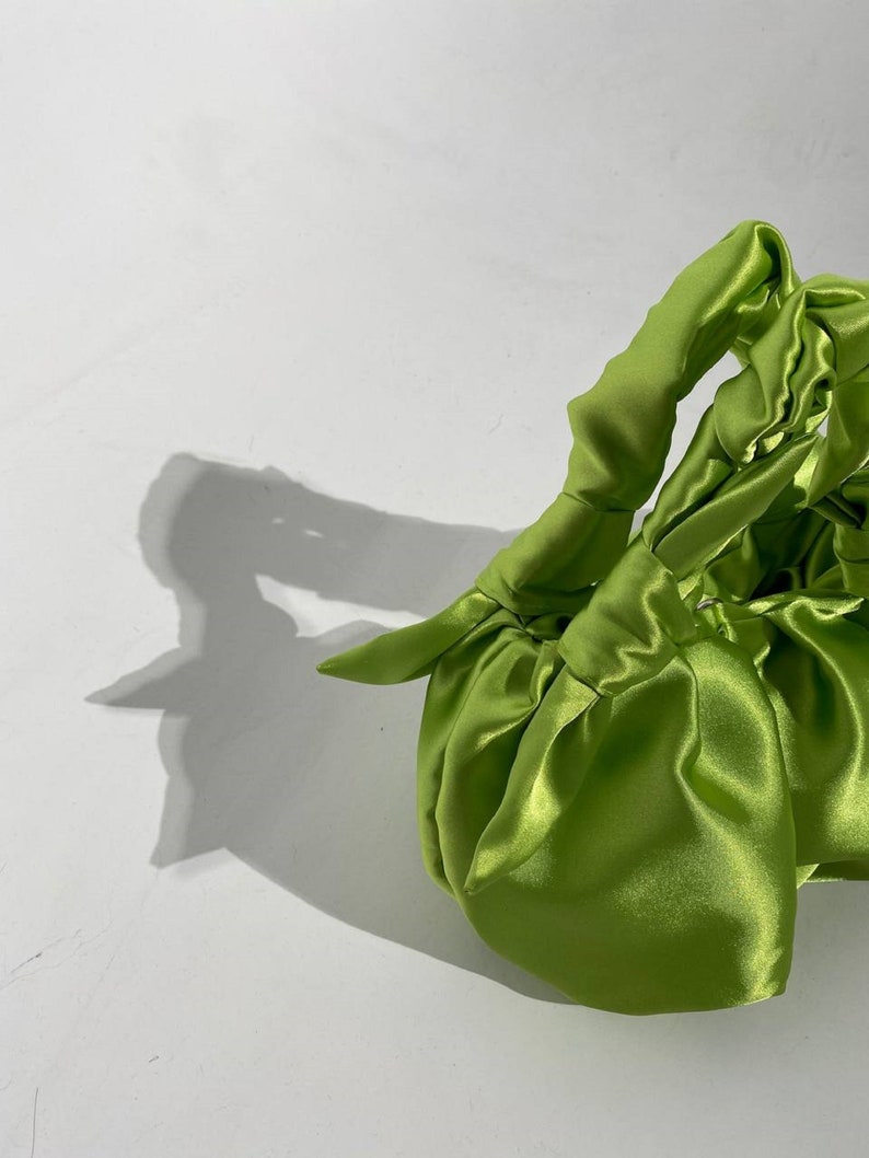 Satin Knot Lime green bag handmade satin bag 25 colors Furoshiki knot bag Bridal purse Bag for event Evening woman bag image 4