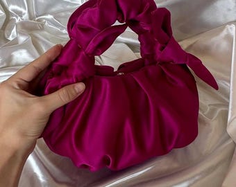 Satin Fuchsia small and large handbag| stylish woman bag | Scrunchies bag | wedding bag | +27 colors | handmade evening bag