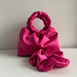 Pink satin bag | Small bag for event | bag with round handles | Bag for wedding day | Gift for her | evening bag | + 35 colors