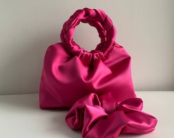 Pink satin bag | Small bag for event | bag with round handles | Bag for wedding day | Gift for her | evening bag | + 25 colors