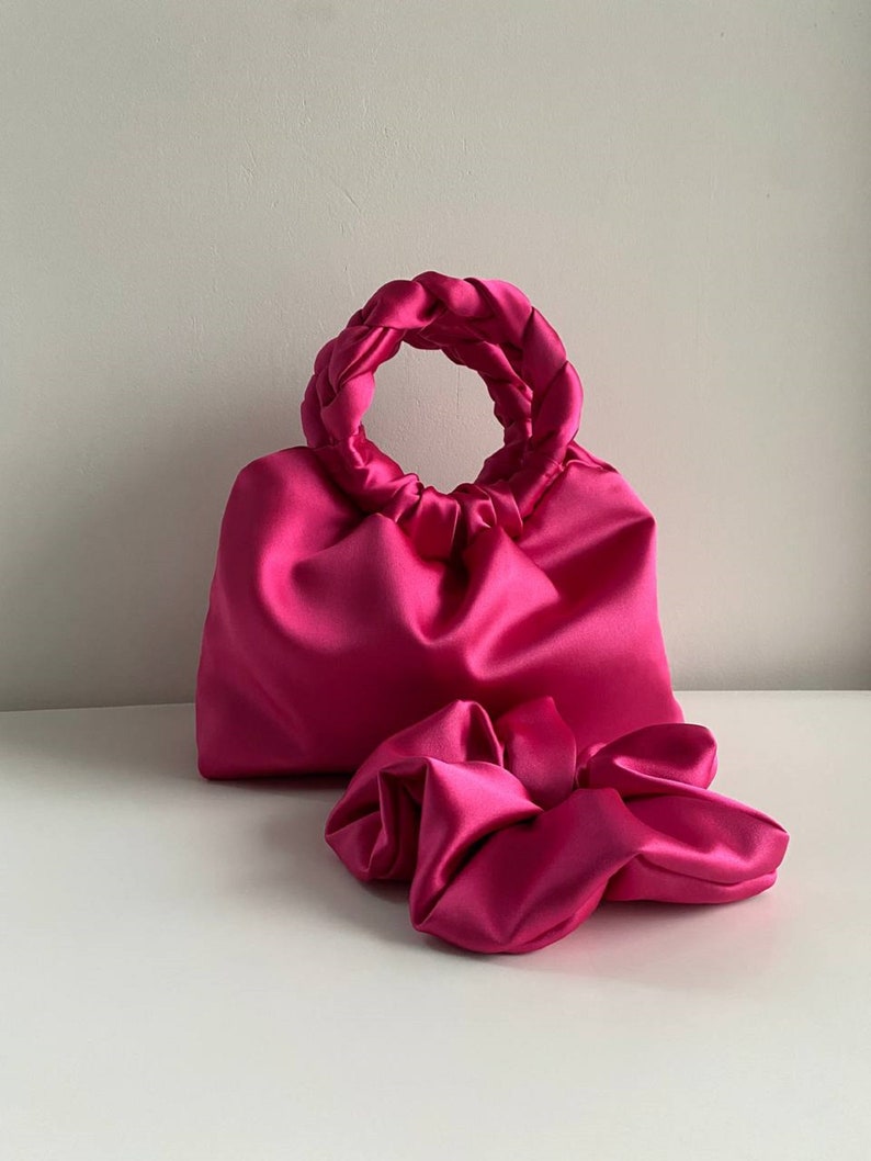 Pink satin bag Small bag for event bag with round handles Bag for wedding day Gift for her evening bag 25 colors image 1