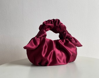 Petit et grand sac en satin bordeaux | sac à nœuds furoshiki | sac chouchous | +27 couleurs | sac kimono | Sac à main noeud japonais | sac pour la fête