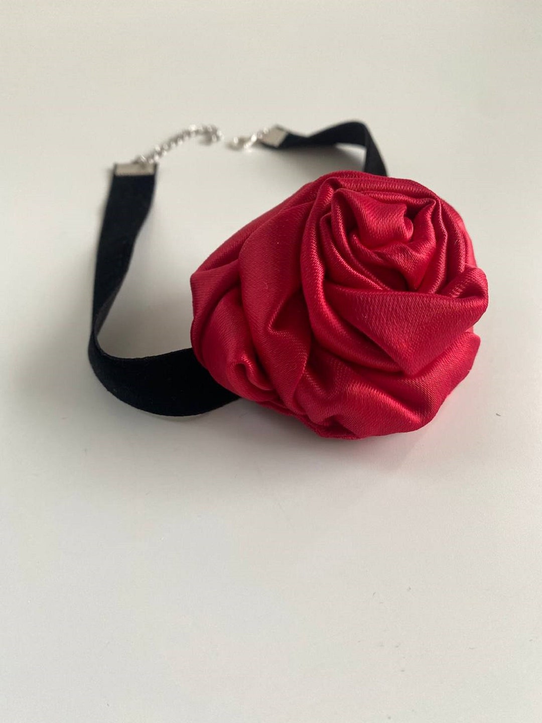 Rose Flower Choker Necklace Satin Red Rose Choker Velvet Etsy