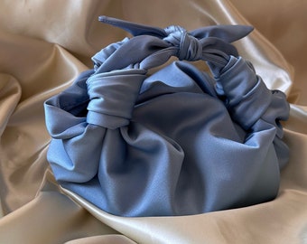 Small satin blue bag | elegant purse for party | Furoshiki knot bag | +33 colors | Wedding Purse