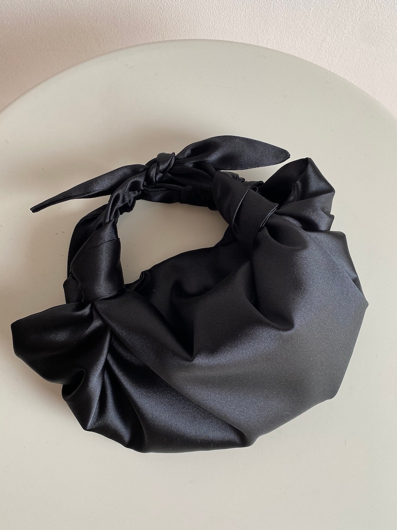 Small satin bag with knots Stylish satin purse Furoshiki knot bag Origami bag 33 colors Wedding Purse black handbag for event image 6