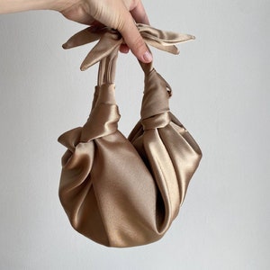 Small satin bag with knots Stylish satin purse Furoshiki knot bag Origami bag 35 colors Wedding Purse Deep Beige handbag image 5