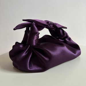 Small satin bag with knots | Stylish satin purse | Furoshiki knot bag | Origami bag | +27 colors | Wedding Purse | Plum color woman handbag