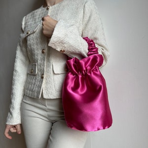 Satin evening bag Stylish satin wedding purse bag for bridesmaids Bucket bag 35 colors Pink designer handbag image 2