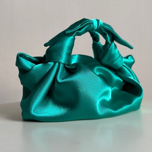 Emerald bow bag satin bag with knots perfect bag for wedding party evening bag small woman designer bag image 6