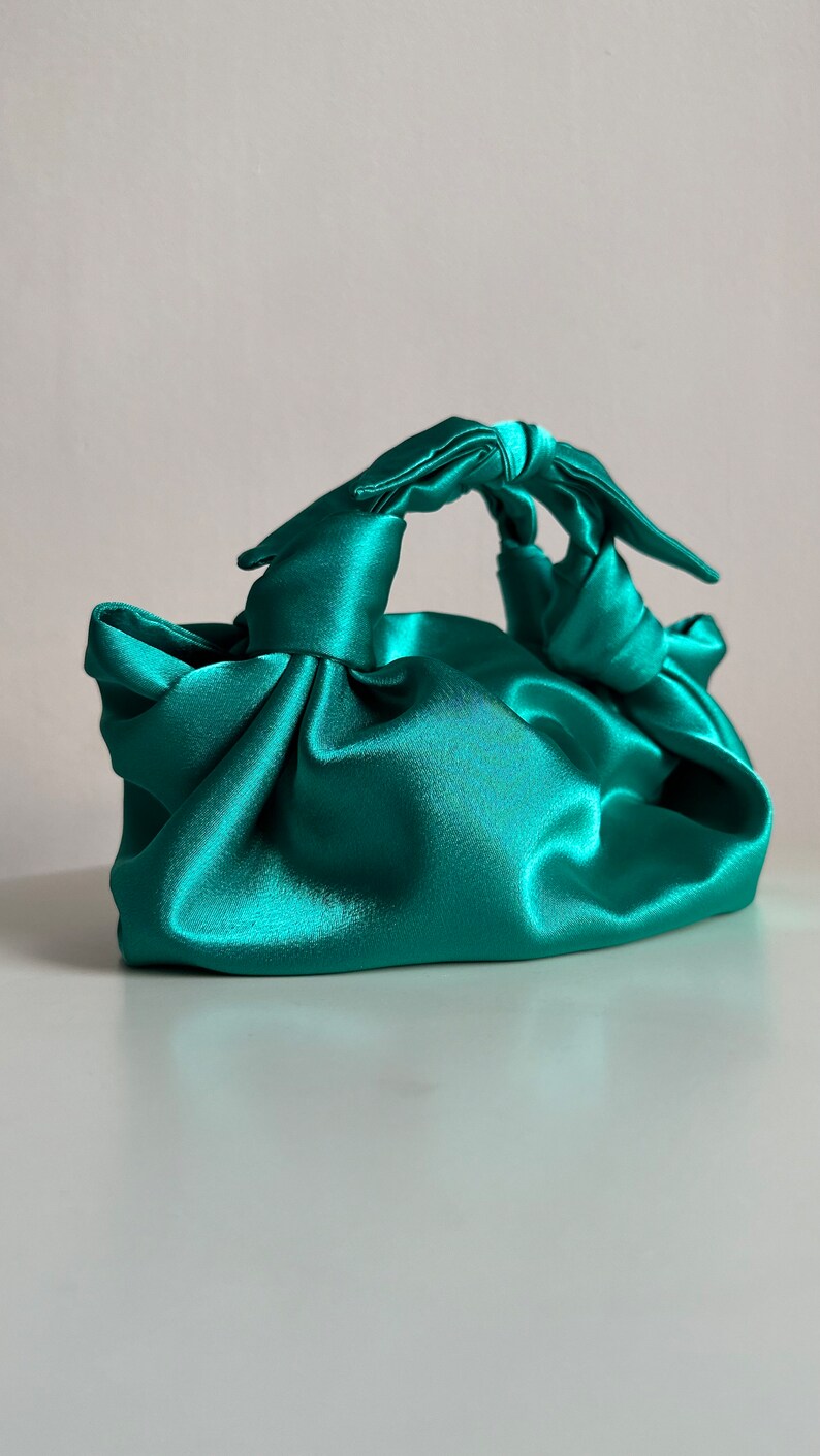 Emerald bow bag satin bag with knots perfect bag for wedding party evening bag small woman designer bag image 6