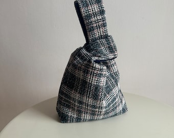 Wrist Japanese Knot Bag | Velvet Pouch | Tweed bag | one bag two colors |Evening Bags | bilateral bag | kimono bag | wedding bag
