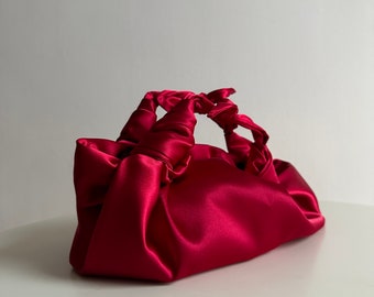 Bolso pequeño de raso con nudos | Monedero de raso con estilo | Bolso nudo Furoshiki | Bolsa de origami | +35 colores | bolso de noche | bolso rojo cereza para evento