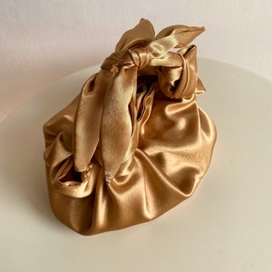 Small satin bag with knots Stylish satin purse Furoshiki knot bag Origami bag 35 colors Wedding Purse gold woman handbag image 5