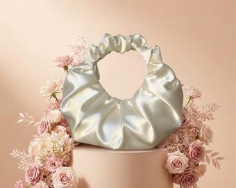Satin Wedding purse, Elegant Bridal Bag, Handmade Wedding Purse, Satin Croissant bag, Wedding Guest Bag, Bridesmaid Gift | custom color