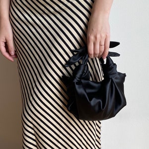 Small satin bag with knots Stylish satin purse Furoshiki knot bag Origami bag 33 colors Wedding Purse black handbag for event image 1
