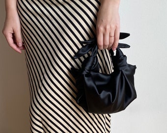 Small satin bag with knots | furoshiki knot bag |Evening clutch bag |bag for event | small black bag | 33 colors | Wedding bag| designer bag