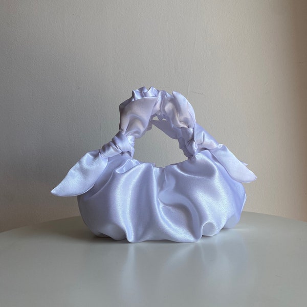 White satin evening bag | furoshiki knot bag | scrunchies bag | +25 colors | wedding bag | bag for party| bridal shower bag| bridesmade gift