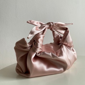Small satin bag with knots Stylish satin purse Furoshiki knot bag Origami bag 35 colors Wedding Purse powder bag for event image 5