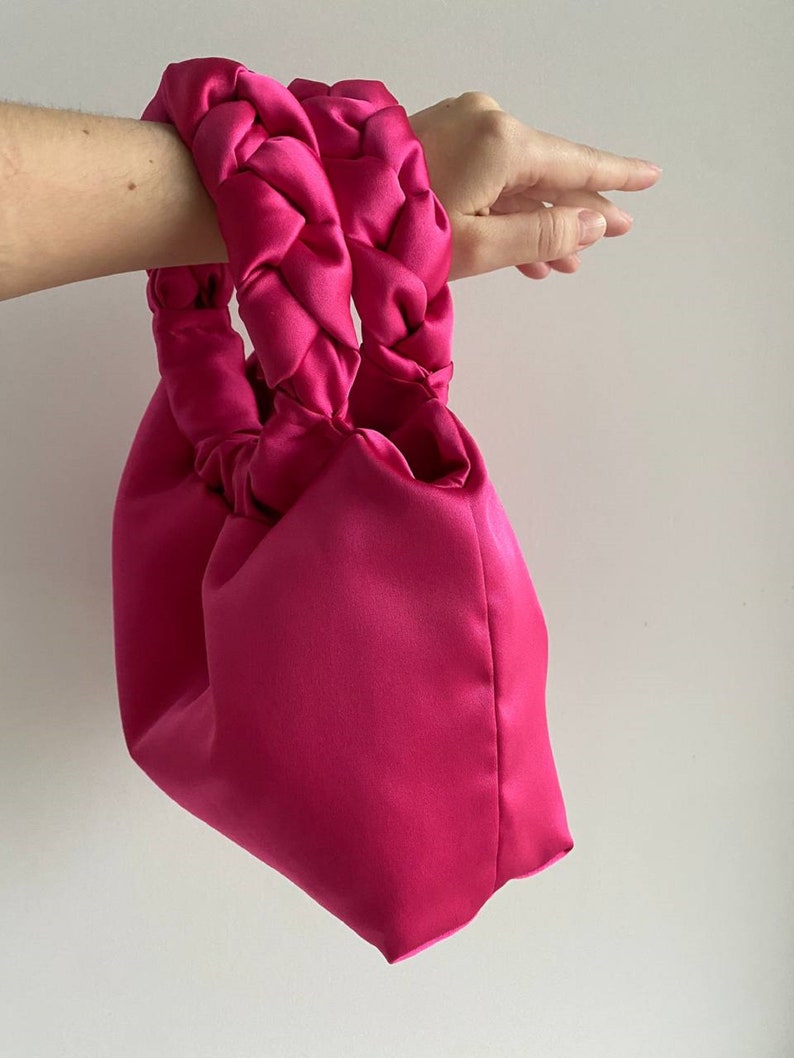 Pink satin bag Small bag for event bag with round handles Bag for wedding day Gift for her evening bag 25 colors image 4