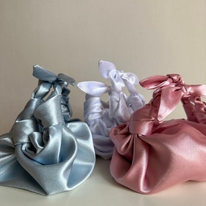 Small satin bag with knots Stylish satin purse Furoshiki knot bag Origami bag 33 colors Wedding Purse light blue bag for event image 7