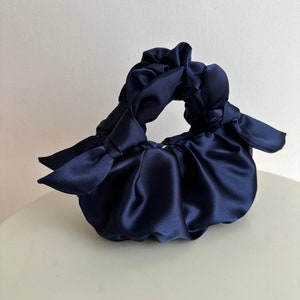 Satin Designer Bag with knots | small and big deep blue bag | navy bag for any occasion | Furoshiki bag | woman evening bag | +25 colors