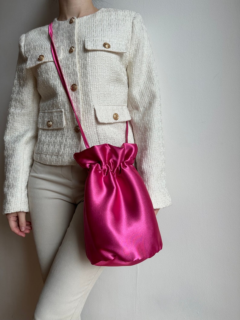 Satin evening bag Stylish satin wedding purse bag for bridesmaids Bucket bag 35 colors Pink designer handbag image 7
