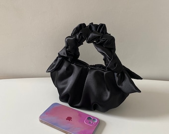 Black small bag with knots | Furoshiki style bag |+25 colors |bag for event | wedding purse | designer woman bag| bag for event| evening bag
