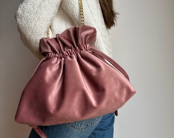 Elegant Velvet drawstring bag | dusty rose bag |+25 colors | Evening woman beautiful bag | wedding small bag | Wrist vintage bag