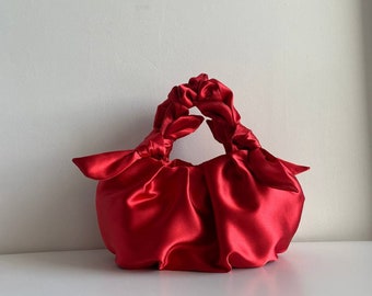 Small and big satin bag | +25 colors | Fashion small evening purse | Red designer woman bag | bag for wedding| Red bow trendy bag