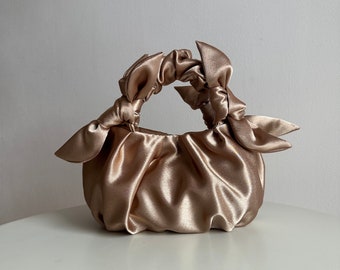 Small and big satin bag | bow bag | +25 colors | Fashion small evening bag with knots | Deep beige designer woman bag | wedding bag