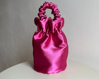 Satin evening bag | Stylish satin wedding purse| bag for bridesmaids | Bucket bag| +35 colors | Pink designer handbag