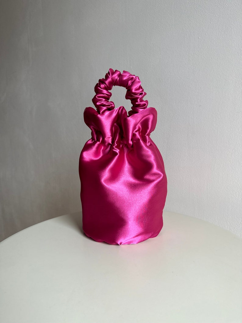 Satin evening bag Stylish satin wedding purse bag for bridesmaids Bucket bag 35 colors Pink designer handbag image 1