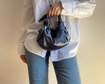 Small satin bag with knots | Stylish satin purse | Furoshiki knot bag | Kimono bag | +25 colors | Wedding Purse | Dark gray handbag
