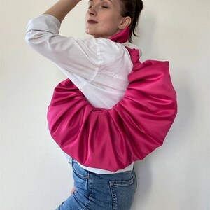 Pink satin bag with knots Croissant bag Scrunchies bag Furoshiki knot bag Gift for her kimono bag wedding bag 25 colors image 4