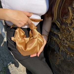 Small satin bag with knots Stylish satin purse Furoshiki knot bag Origami bag 35 colors Wedding Purse gold woman handbag image 6