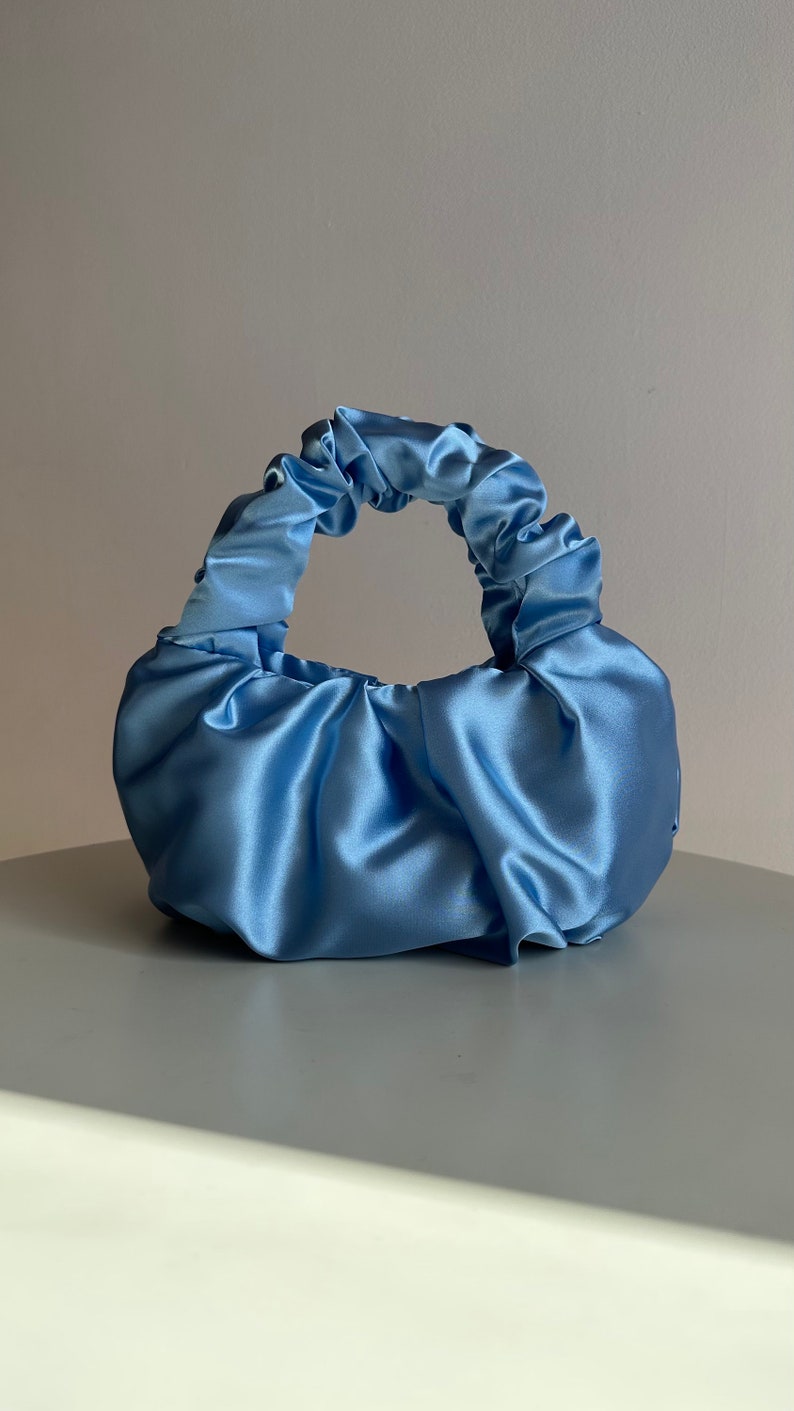 Scrunchies blue small evening bag 25 colors 3 sizes bag for wedding Small cute woman handbag stylish purse gift idea for woman image 2