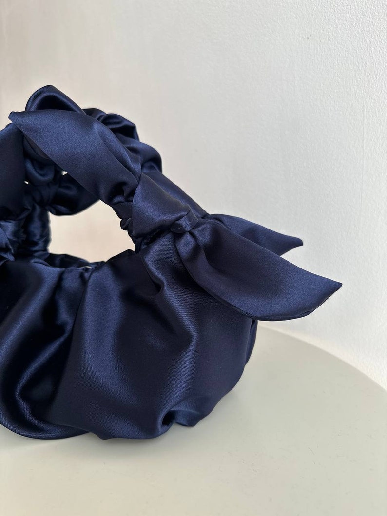 Satin Designer Bag with knots small and big deep blue bag navy bag for any occasion Furoshiki bag woman evening bag 25 colors image 3