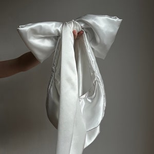 Super large bow bag wedding bag with bow designer wedding bag white satin bag bag for party evening purse handmade large bow image 1