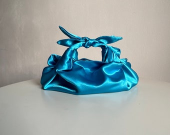 Small bag with knots | Stylish satin purse | bow bag | Origami bag | +33 colors | Wedding Purse | bright blue handbag for event