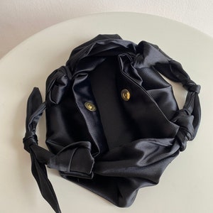 Small satin bag with knots Stylish satin purse Furoshiki knot bag Origami bag 33 colors Wedding Purse black handbag for event image 5