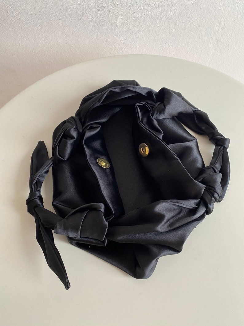 Small satin bag with knots Stylish satin purse Furoshiki knot bag Origami bag 33 colors Wedding Purse black handbag for event image 5