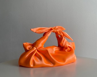 Small satin bag with knots | Stylish satin purse | Furoshiki knot bag | Origami bag | +27 colors | Wedding Purse | orange woman handbag
