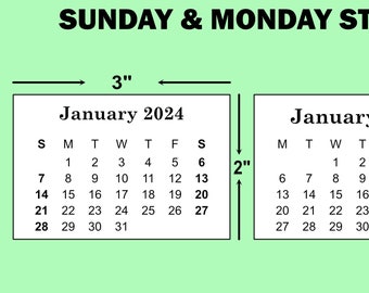 2024 2025 Mini Calendar Printable PDF,  2x3 Inches, Small Calendar, Desk Calendar