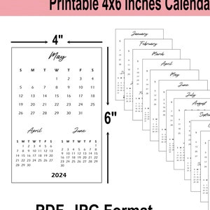 Printable 4x6 Inches 2024 Small Calendar, Desk Calendar, Printable PDF ...
