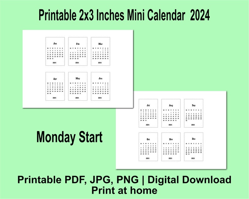2025 Mini Calendar Printable PDF, 2x3 Inches, Pocket Calendar, Journal