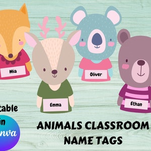 Editable Animals Classroom Name Tag, Cute Animal Name Tags, Classroom Label, Classroom Tags