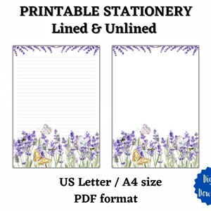 Lavender Stationery Printable, Floral Stationery PDF, Letter Writing ...