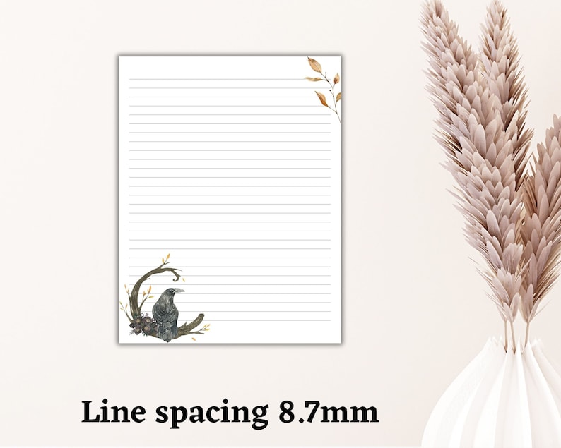 Printable Black Crow Stationery, Letter Writing Paper, Lined and ...